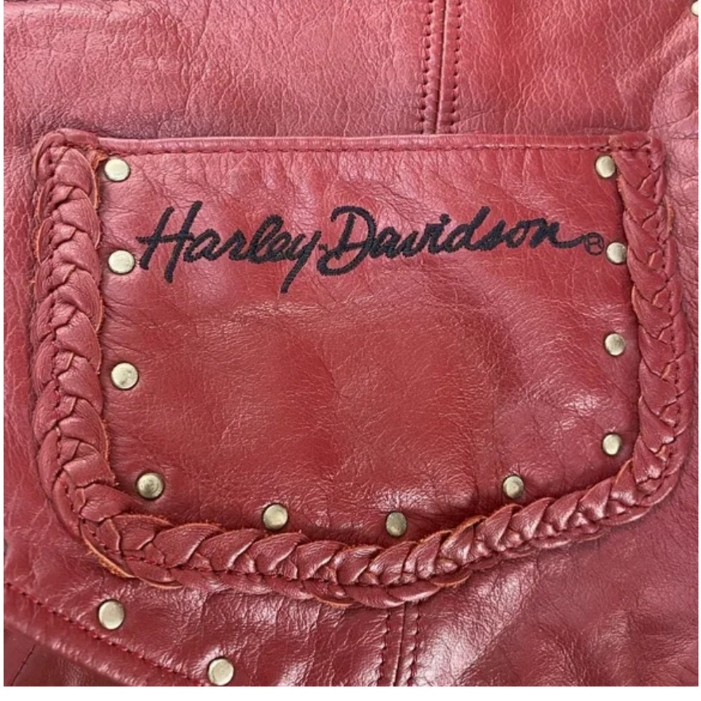 HARLEY-DAVIDSON | Red Genuine Leather Moto Studded Zip Up Women’s Vest Sz Large - Picture 7 of 15
